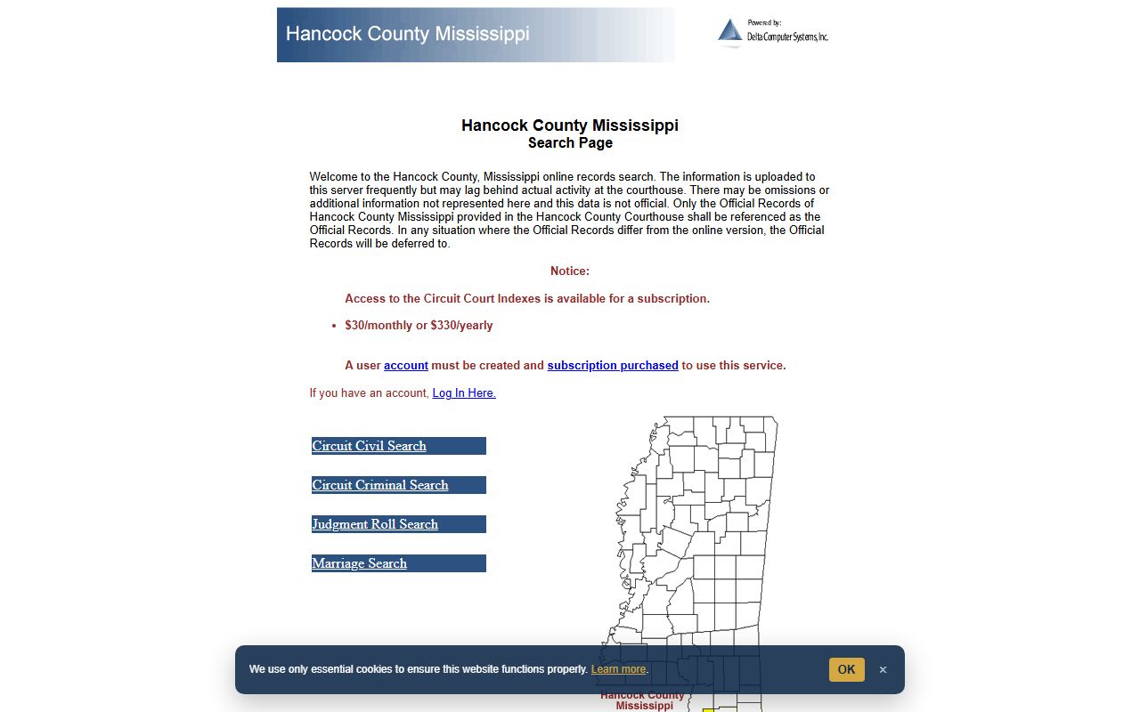 Hancock County court records after arrest Delta court index